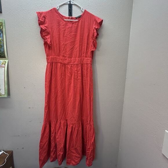 For Cynthia SZ M Linen Blend Maxi Dress Lagenlook Coastal Cottagecore Flutter - Picture 1 of 13